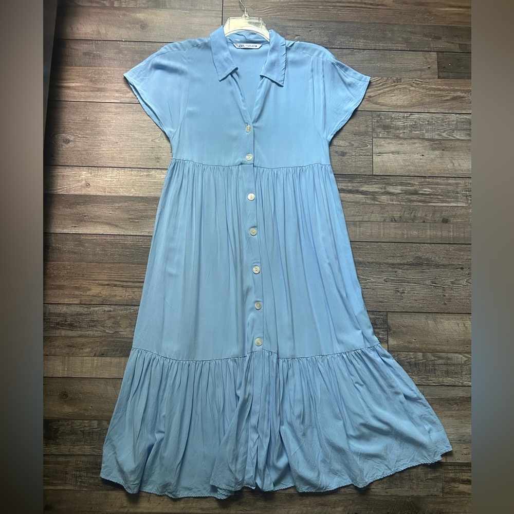 Zara Sky Blue Button-Front Dress